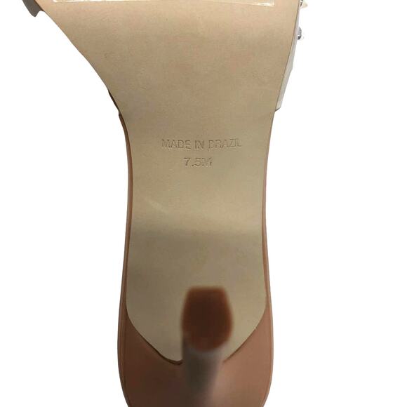 Steve Madden Vinyl Heels Studded Metallic Silver Spikes  Square Toe Sandals 7.5 - Picture 5 of 9